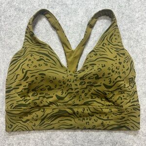Athleta Vital Sports Bra Medium Olive Green Animal Print Leopard Zebra Y-Back